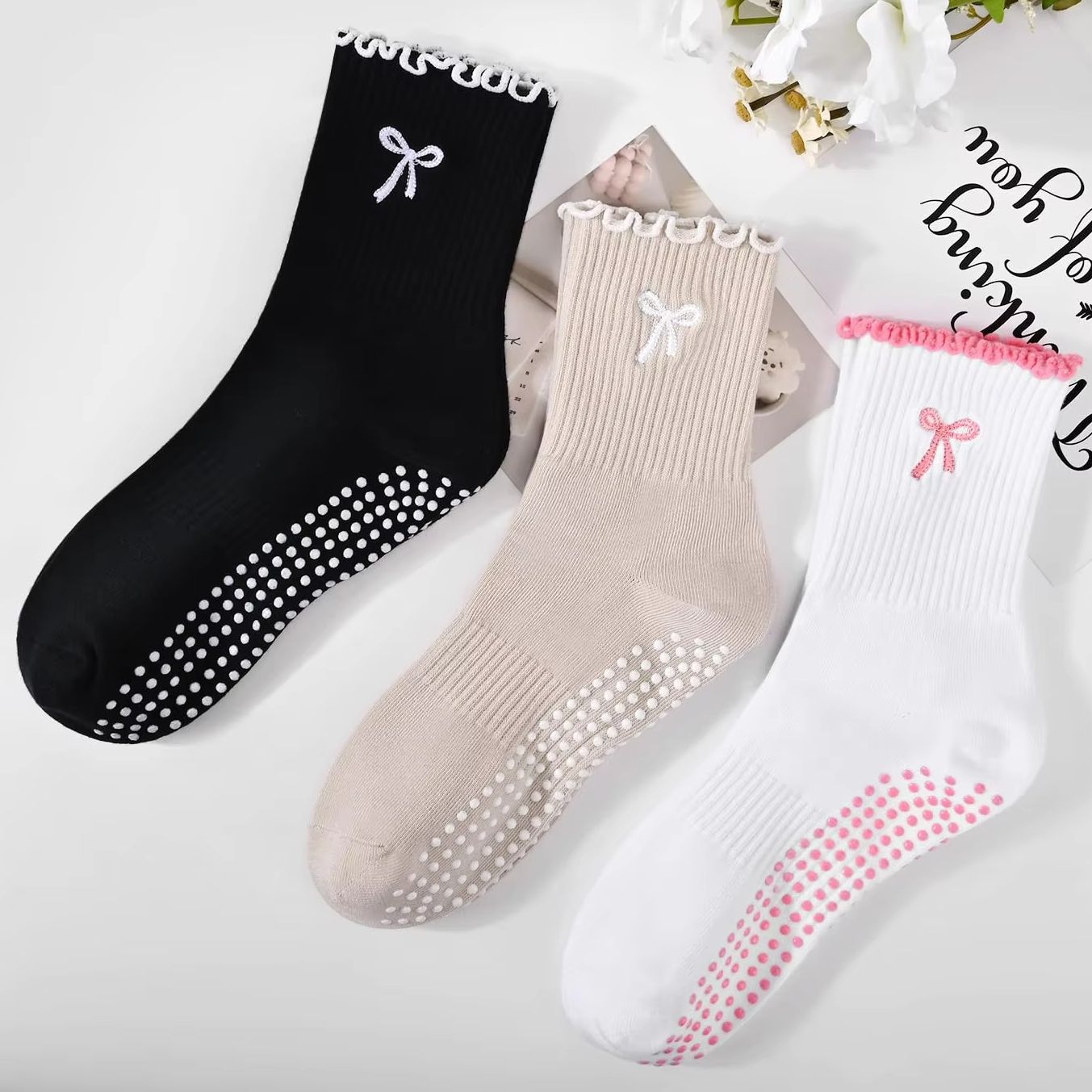 Grip Sock Yoga - 3 пары противоскользящих носков для пилатеса,