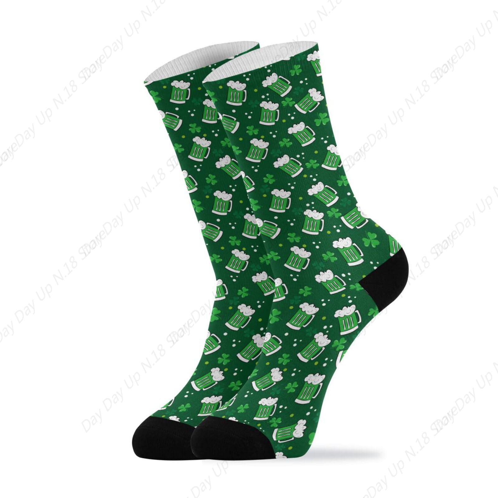 Cotton Crew Sock Pack - Зеленые клеверные листья, пиво, День Святого