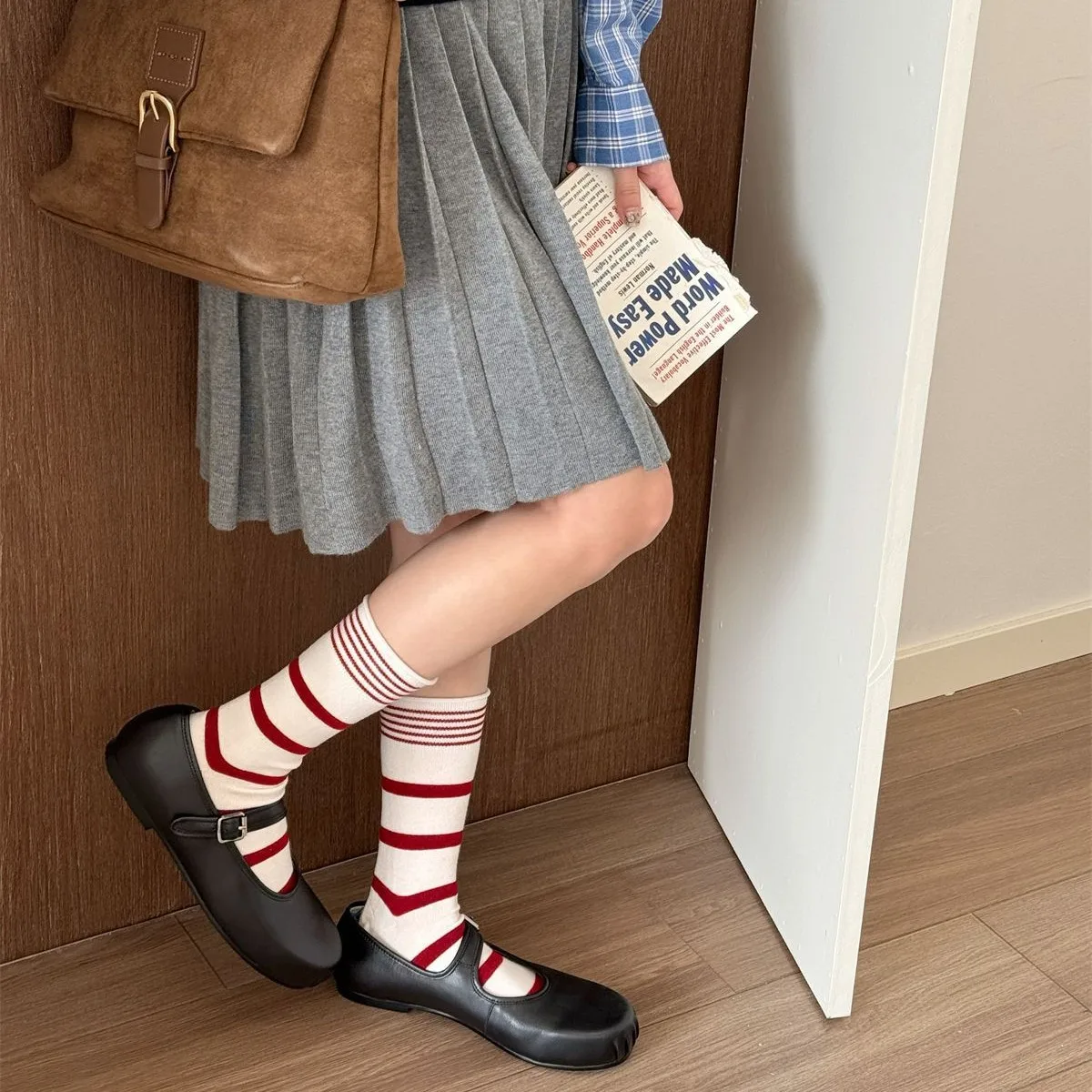 Silk Sock Bamboo - Корейские зимние полосатые шерстяные шелковые женские