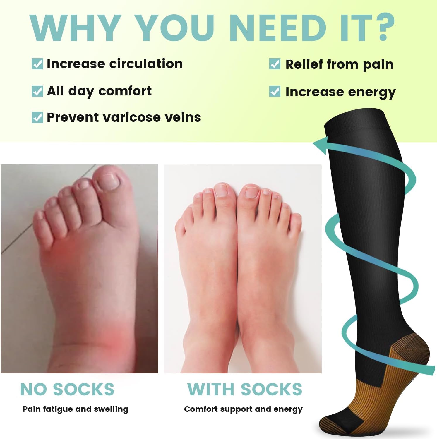 6 пар однотонных медных компре – обзор и цена Compression Sock Medical